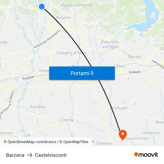 Barzana to Castelvisconti map