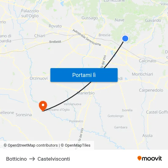 Botticino to Castelvisconti map