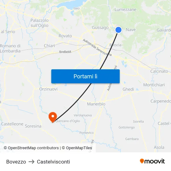 Bovezzo to Castelvisconti map