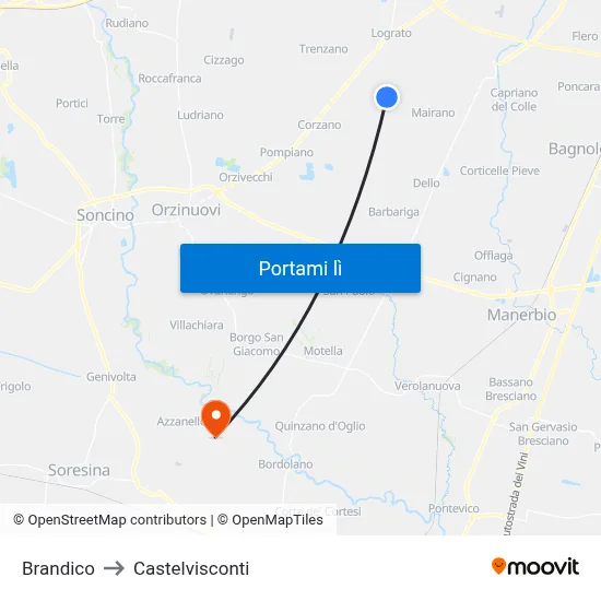 Brandico to Castelvisconti map