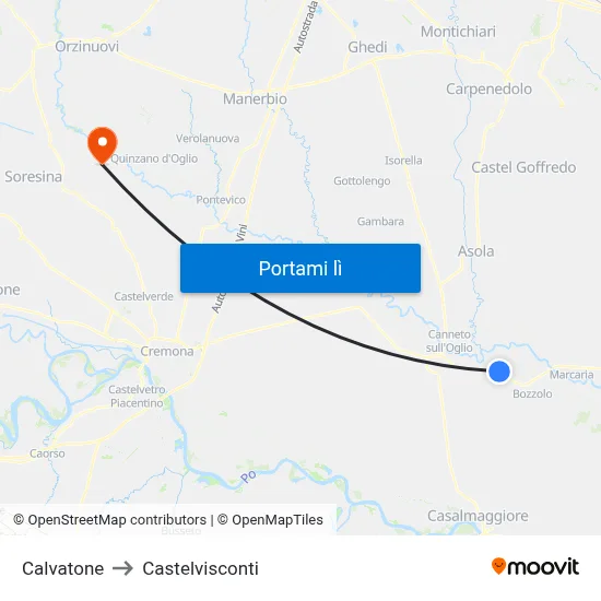 Calvatone to Castelvisconti map