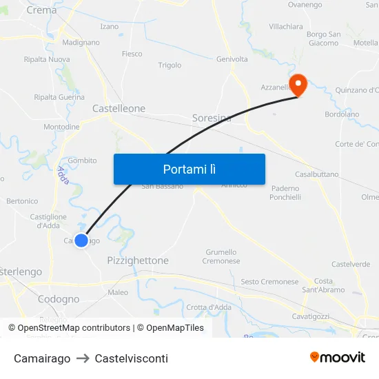 Camairago to Castelvisconti map