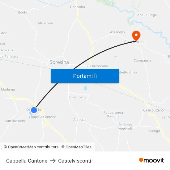 Cappella Cantone to Castelvisconti map