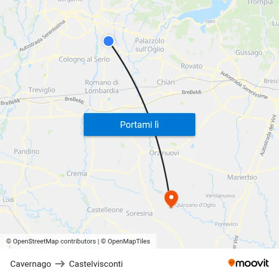 Cavernago to Castelvisconti map