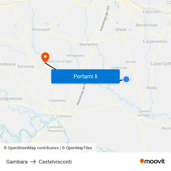 Gambara to Castelvisconti map
