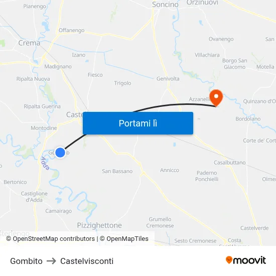 Gombito to Castelvisconti map
