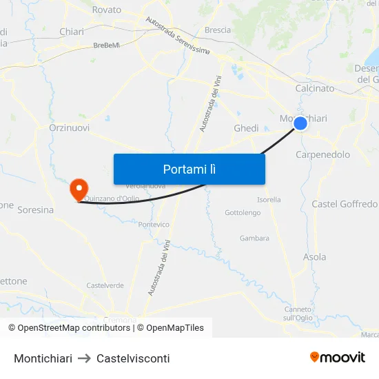 Montichiari to Castelvisconti map