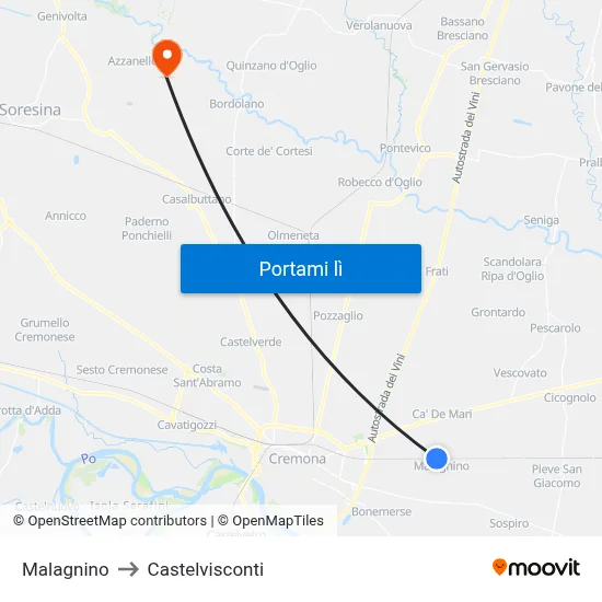 Malagnino to Castelvisconti map