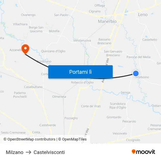 Milzano to Castelvisconti map