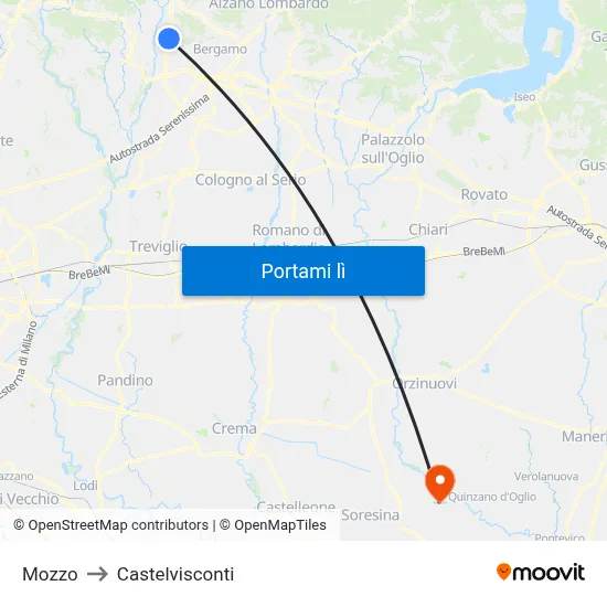 Mozzo to Castelvisconti map