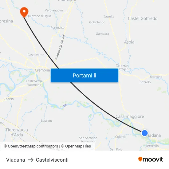 Viadana to Castelvisconti map