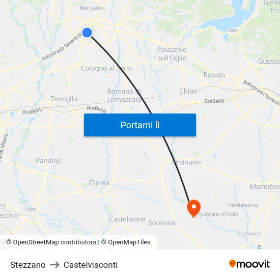 Stezzano to Castelvisconti map