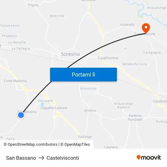 San Bassano to Castelvisconti map