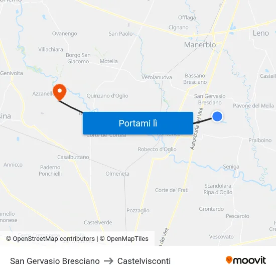 San Gervasio Bresciano to Castelvisconti map