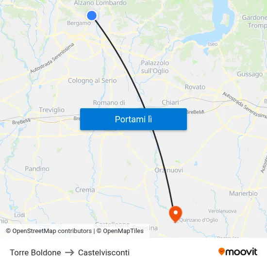 Torre Boldone to Castelvisconti map