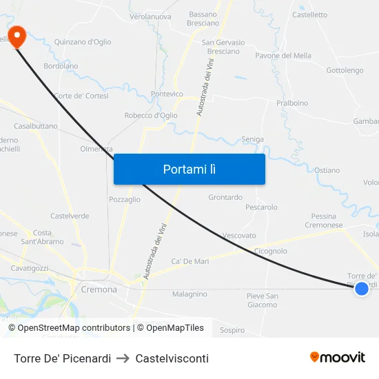 Torre De' Picenardi to Castelvisconti map