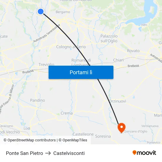 Ponte San Pietro to Castelvisconti map