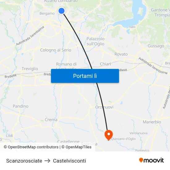 Scanzorosciate to Castelvisconti map