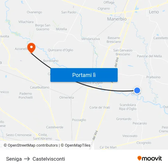 Seniga to Castelvisconti map