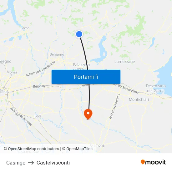 Casnigo to Castelvisconti map