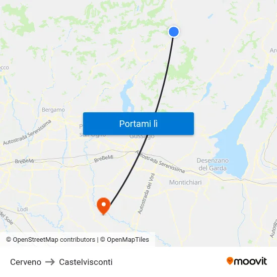 Cerveno to Castelvisconti map