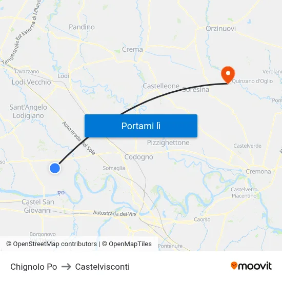 Chignolo Po to Castelvisconti map