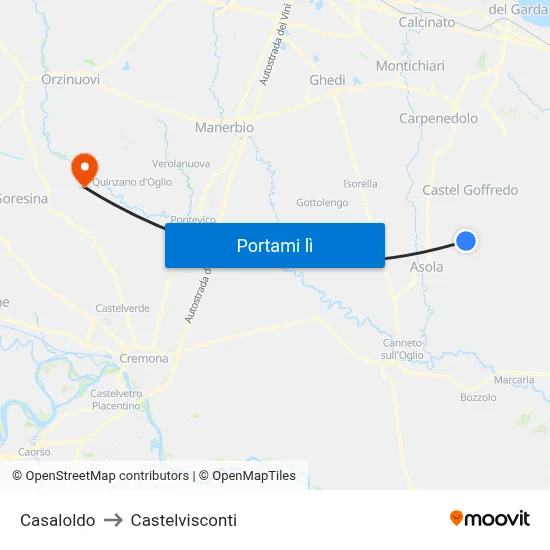 Casaloldo to Castelvisconti map
