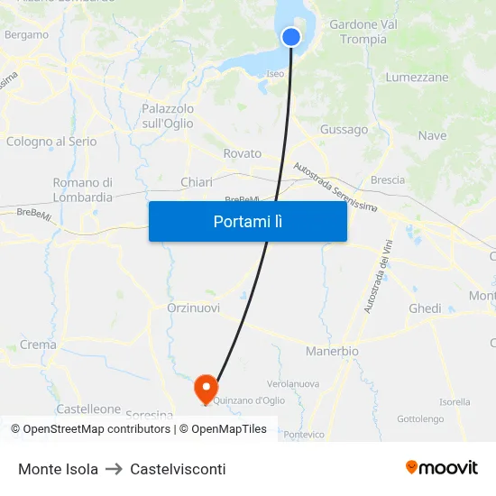 Monte Isola to Castelvisconti map