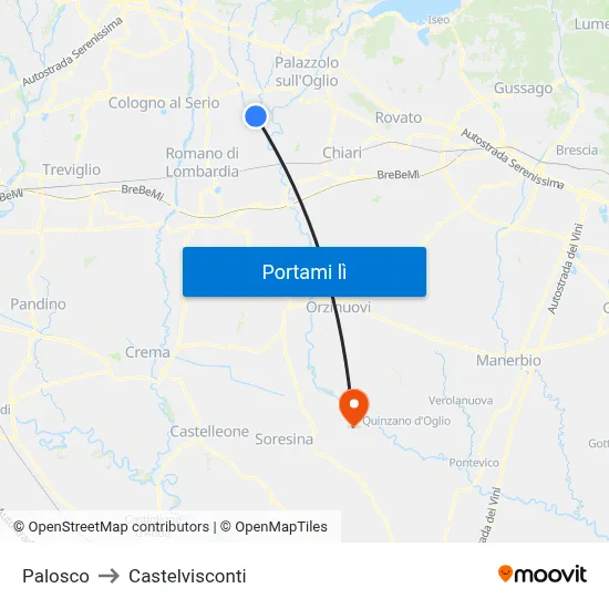 Palosco to Castelvisconti map