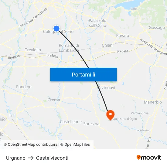 Urgnano to Castelvisconti map