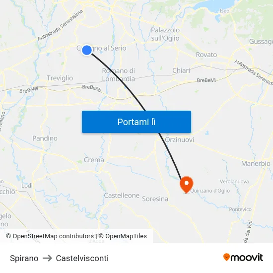 Spirano to Castelvisconti map