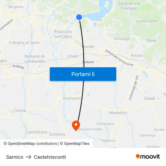 Sarnico to Castelvisconti map