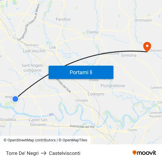 Torre De' Negri to Castelvisconti map