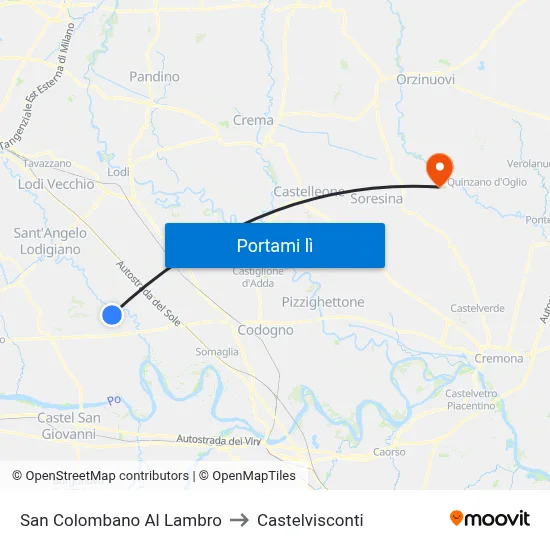San Colombano Al Lambro to Castelvisconti map