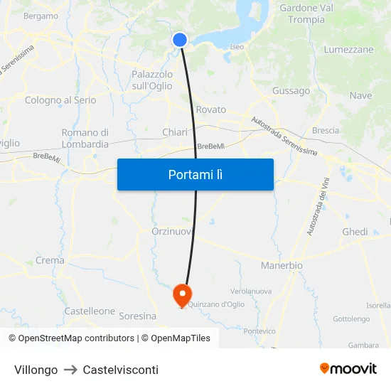 Villongo to Castelvisconti map
