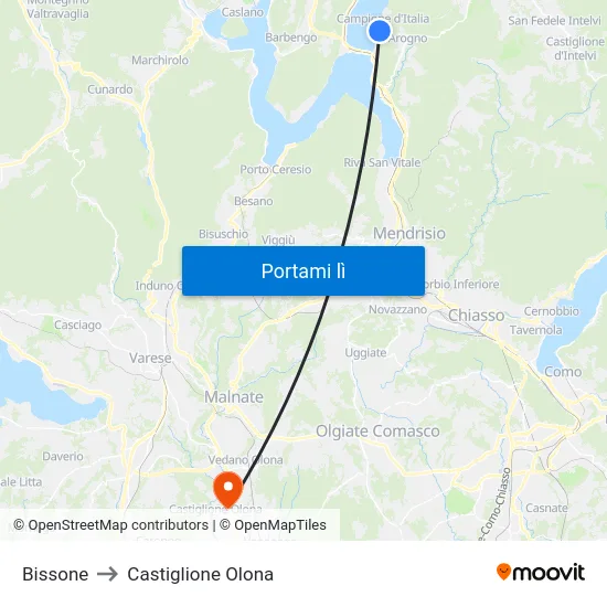 Bissone to Castiglione Olona map
