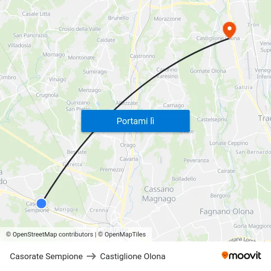 Casorate Sempione to Castiglione Olona map
