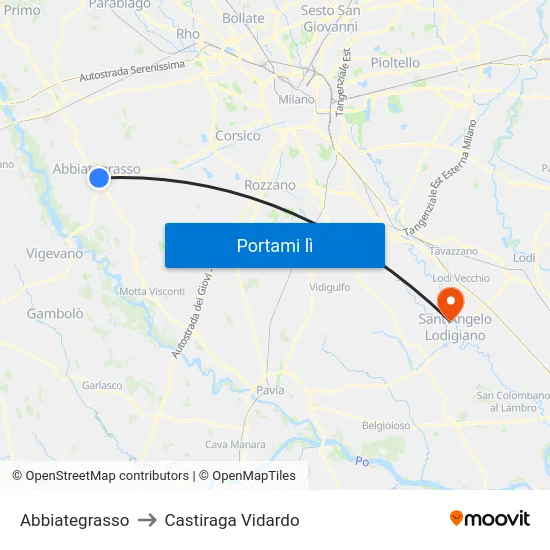 Abbiategrasso to Castiraga Vidardo map