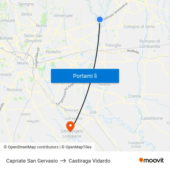 Capriate San Gervasio to Castiraga Vidardo map
