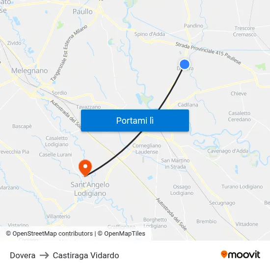 Dovera to Castiraga Vidardo map