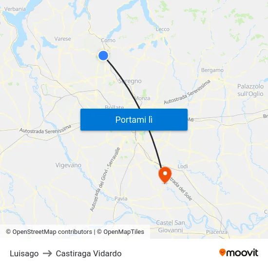 Luisago to Castiraga Vidardo map