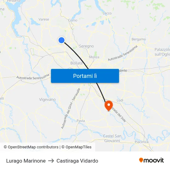 Lurago Marinone to Castiraga Vidardo map