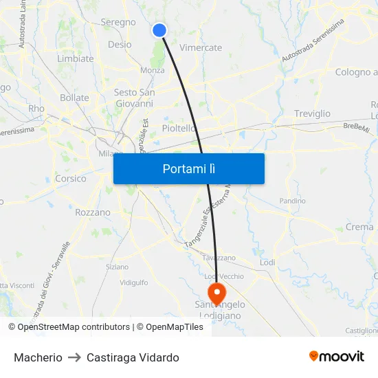 Macherio to Castiraga Vidardo map