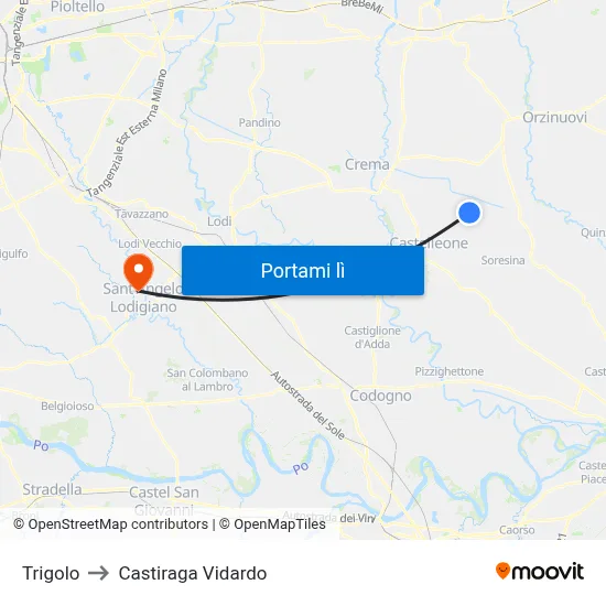 Trigolo to Castiraga Vidardo map