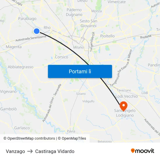Vanzago to Castiraga Vidardo map