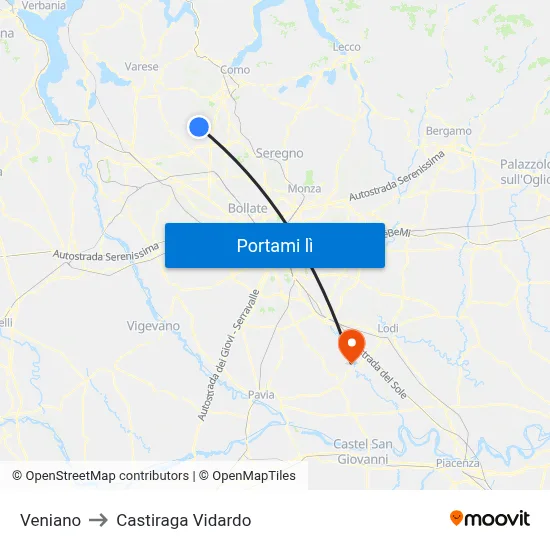 Veniano to Castiraga Vidardo map
