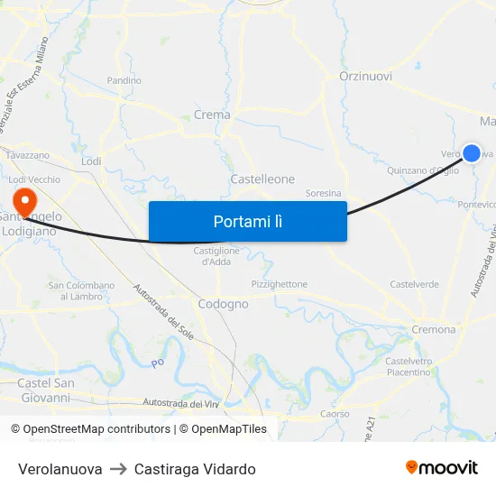 Verolanuova to Castiraga Vidardo map