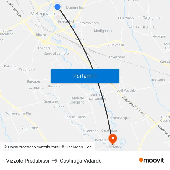 Vizzolo Predabissi to Castiraga Vidardo map