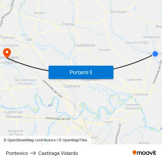 Pontevico to Castiraga Vidardo map