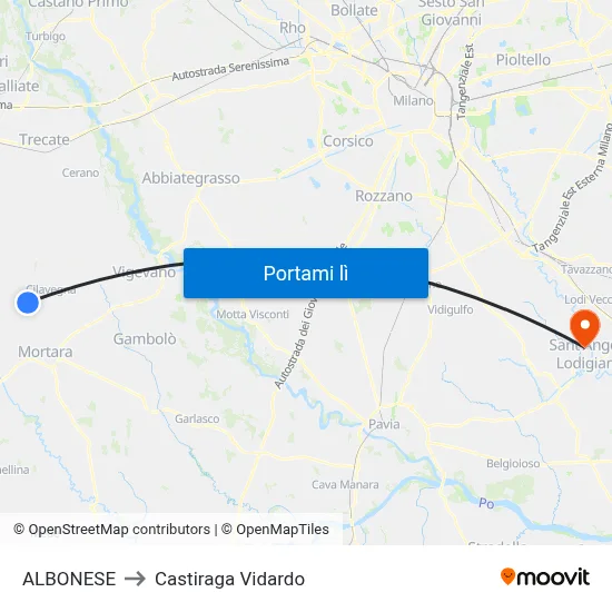 ALBONESE to Castiraga Vidardo map